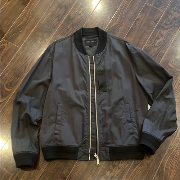 All Saints Black Bomber Jacket with Ribbed Collar - Picture 1 of 9